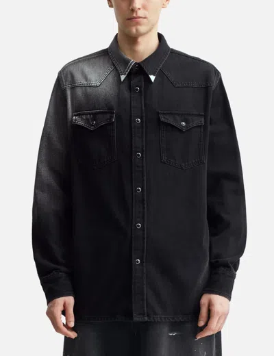 Mm6 Maison Margiela Western Style Denim Shirt Pockets In Black