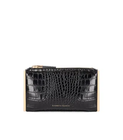 Elisabetta Franchi Black Clutch With Croco-print In Black