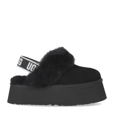 Ugg Black Leather Clog With Faux Fur And Elastic Back  In Black