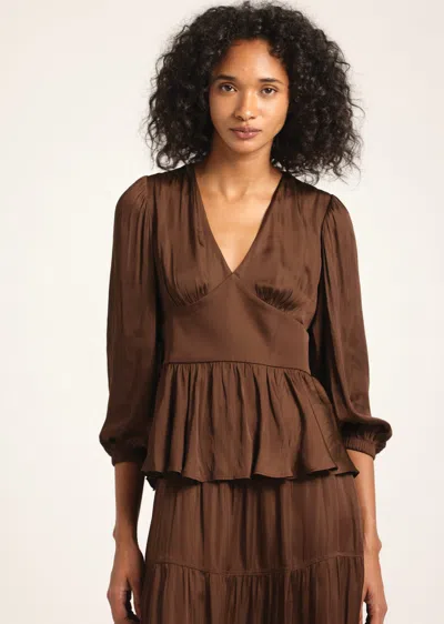 Derek Lam Savannah V-neck Peplum Top In Brown