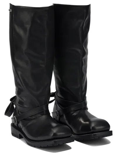 Our Legacy Knee-high Leather Boots Buckle Strap In Black