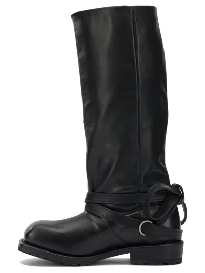 Our Legacy Knee-high Leather Boots Buckle Strap In Black