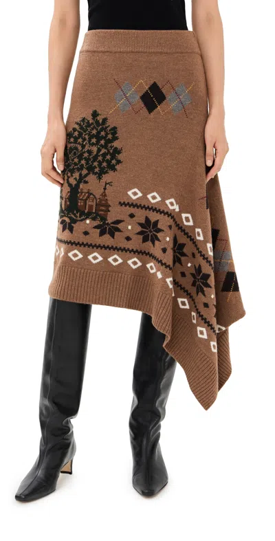Monse Mixed Fair Isle Midi Skirt In Brown