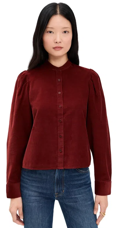 Madewell Puff-sleeve Button-up Shirt In Corduroy Deep Redwood In Red