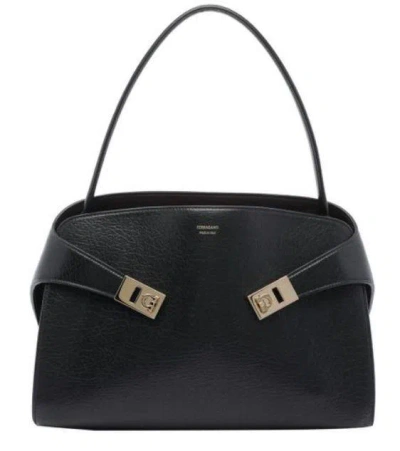Ferragamo Structured Handbag With Fold-over Design And Gold-tone Hardware In Multi