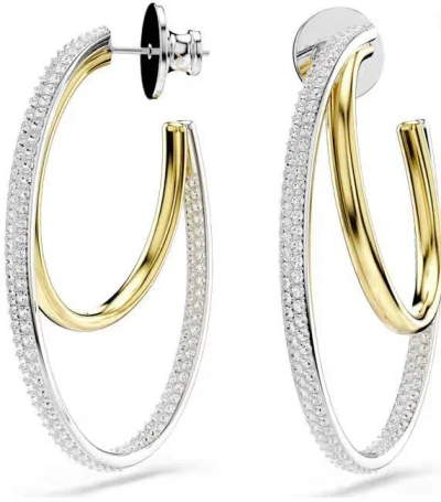 Swarovski Hyperbola Crystal Double Row Hoop Earrings In Gold Tone & Rhodium Plated In Silver