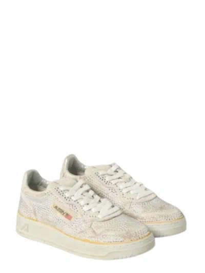 Autry Medalist Low Sneakers In Worn-out Effect Suede With Rhinestones In Multi