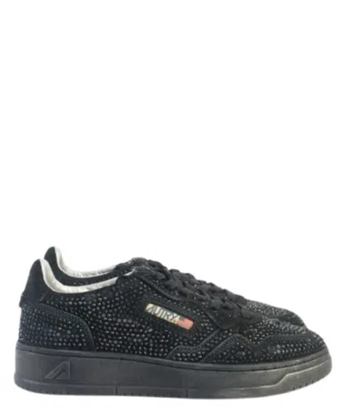 Autry Medalist Low Suede Trainers With Rhinestones In Black