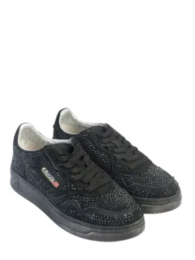 Autry Medalist Low Suede Trainers With Rhinestones In Black
