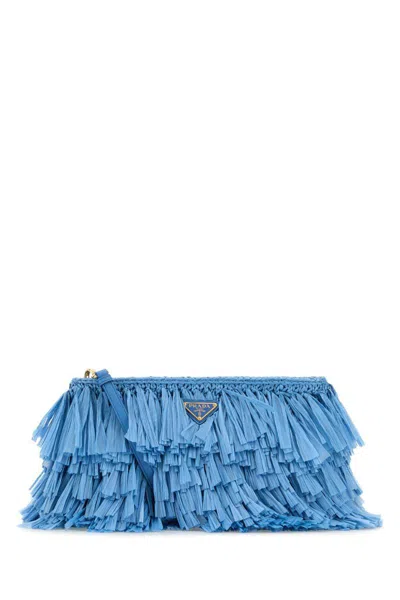 Prada Crochet Clutch Featuring Fringe Detailing In Blue