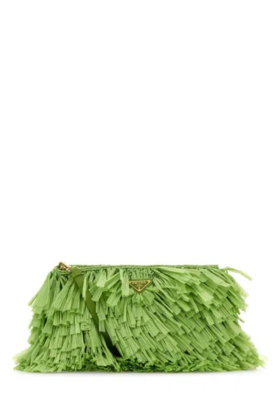 Prada Crochet Clutch Bag Fringe Detailing In Green