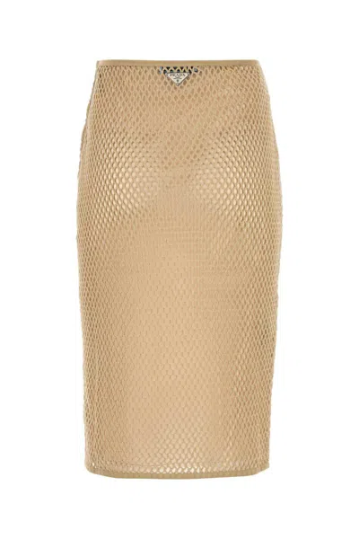 Prada Cotton Midi Skirt In Brown