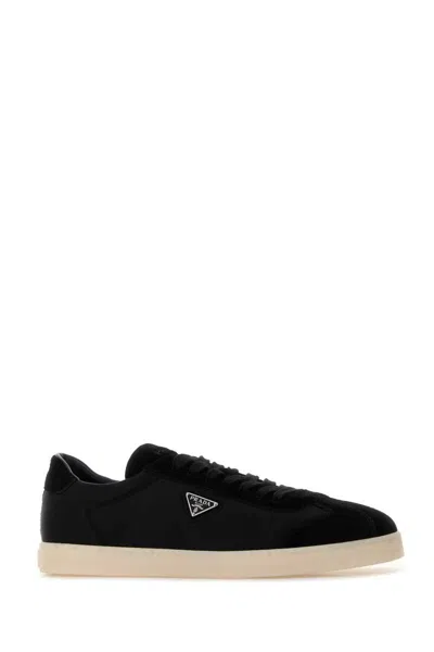 Prada Midnight Blue Re-nylon And Suede Sneakers In Black