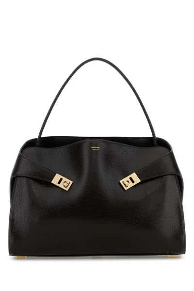 Ferragamo Dark Brown Leather Large Hug Soft Shoulder Bag In Brown