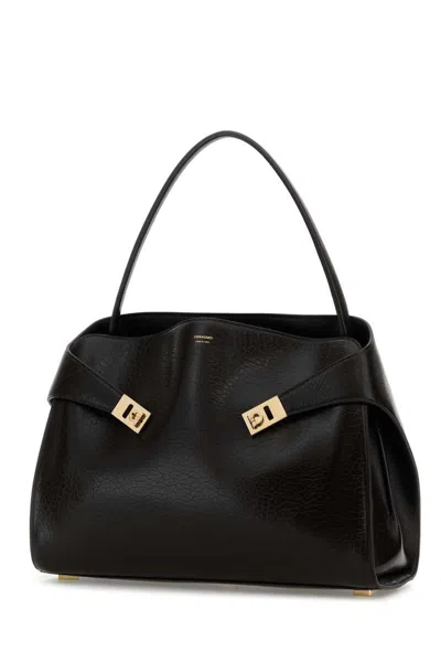 Ferragamo Dark Brown Leather Large Hug Soft Shoulder Bag In Brown