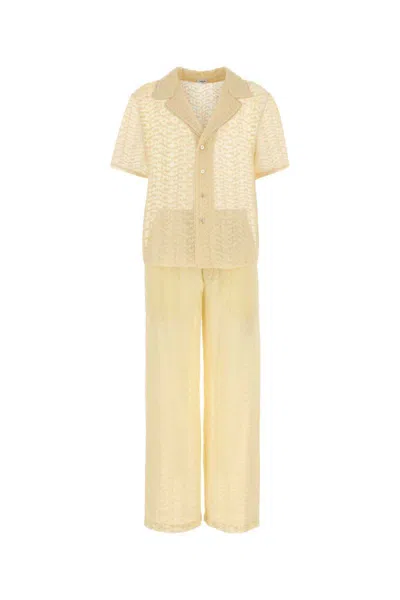Saint Laurent Cotton Blend Pyjama Set With Collared Neck In Yellow