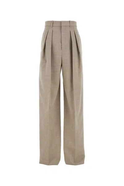 Saint Laurent Wide Leg Pleated Trousers Pockets In Brown