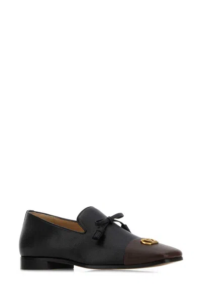 Valentino Two-tone Leather Loafers Tassel Detail In Black
