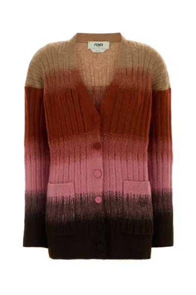 Fendi Gradient Knit Cardigan Featuring Front Pockets In Multi