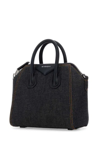 Givenchy Denim Mini Antigona Handbag In Blue