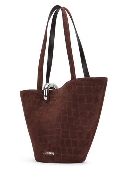 Jacquemus Medium Bambola Croc-embossed Suede Shoulder Bag In Brown