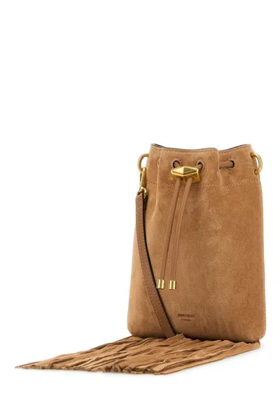 Jimmy Choo Camel Suede Bon Bon Bucket Bag In Brown