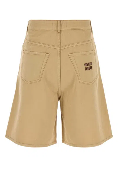 Miu Miu Bermuda Shorts With Back Pockets And Belt Loops In Brown