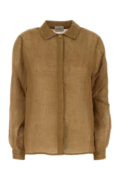 Le Kasha Biscuit Linen Sanbu Shirt In Brown