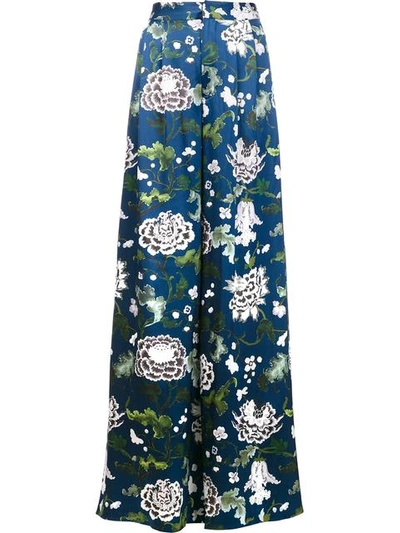 Adam Lippes Wide Pleated Front Trousers In Blue Floral