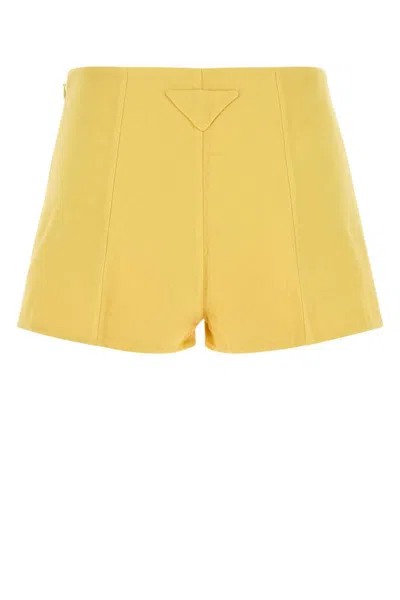 Prada High-waisted Cotton Shorts Seam Detailing In Yellow