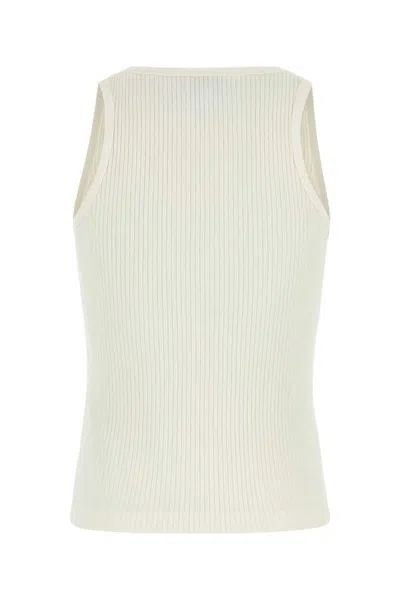 Ganni Ribbed Sleeveless Scoop Neck Tank Top In White
