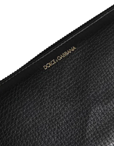 Dolce & Gabbana Black Calfskin Leather Logo Zip Around Continental Wallet In Black
