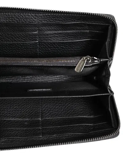 Dolce & Gabbana Black Calfskin Leather Logo Zip Around Continental Wallet In Black