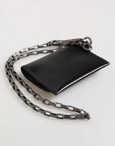 Dolce & Gabbana Black Cavallo Leather Wallet Chain Snap Bifold Card Holder In Black