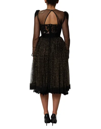 Pre-owned Dolce & Gabbana Black Crystal Heart Embellished A-line Women's Dress ()