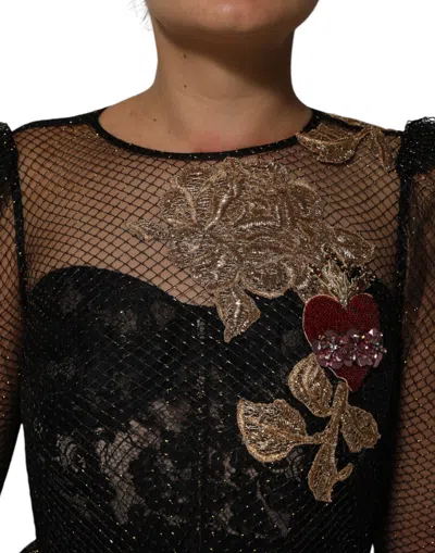 Pre-owned Dolce & Gabbana Black Crystal Heart Embellished A-line Women's Dress ()