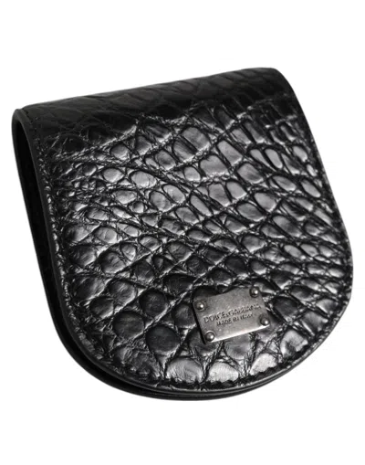 Dolce & Gabbana Exquisite Exotic Skin Coin Case Wallet In Black