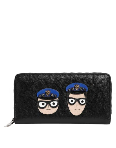 Dolce & Gabbana Black Leather #dgfamily Zipper Continental Mens Wallet In Black