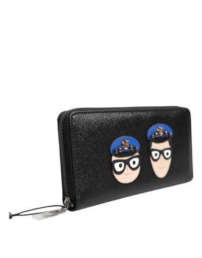 Dolce & Gabbana Black Leather #dgfamily Zipper Continental Mens Wallet In Black
