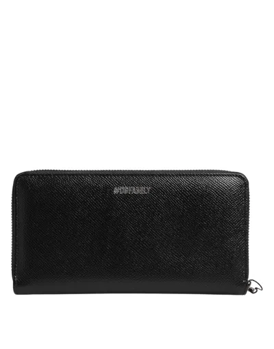 Dolce & Gabbana Black Leather #dgfamily Zipper Continental Mens Wallet In Black