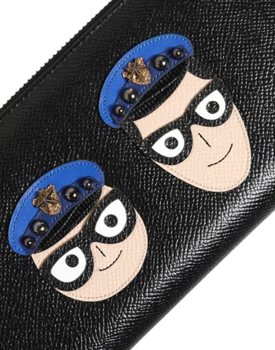 Dolce & Gabbana Black Leather #dgfamily Zipper Continental Mens Wallet In Black