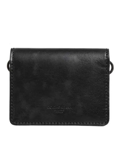 Pre-owned Dolce & Gabbana Black Leather Bifold Card Holder Mens Coin Purse Key Clip Men's Wallet ()