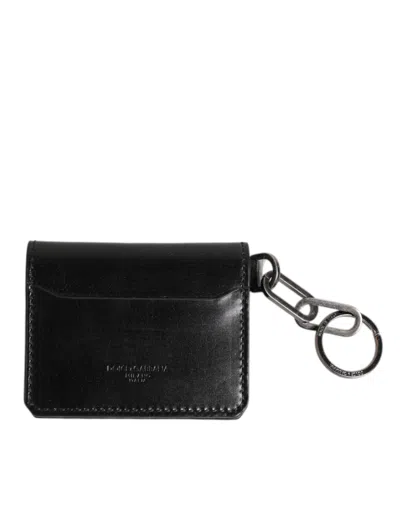 Pre-owned Dolce & Gabbana Black Leather Logo Embossed Key Chain Card Holder Men's Wallet ()