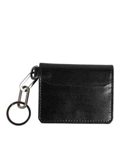 Pre-owned Dolce & Gabbana Black Leather Logo Embossed Key Chain Card Holder Men's Wallet ()