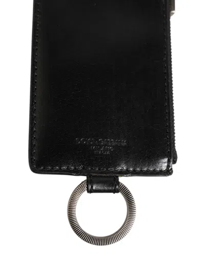 Dolce & Gabbana Black Leather Logo Embossed Lanyard Card Holde Wallet In Black