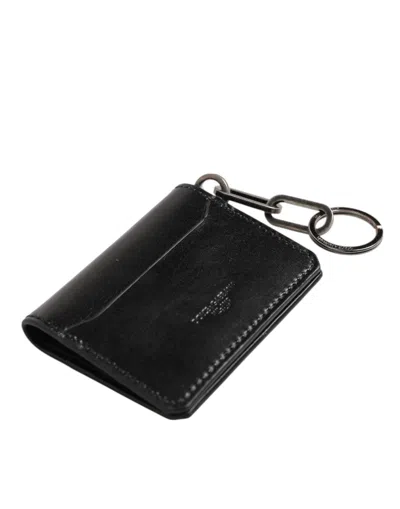 Pre-owned Dolce & Gabbana Black Leather Logo Embossed Key Chain Card Holder Men's Wallet ()