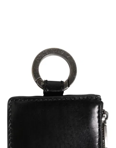 Dolce & Gabbana Black Leather Logo Embossed Lanyard Card Holde Wallet In Black