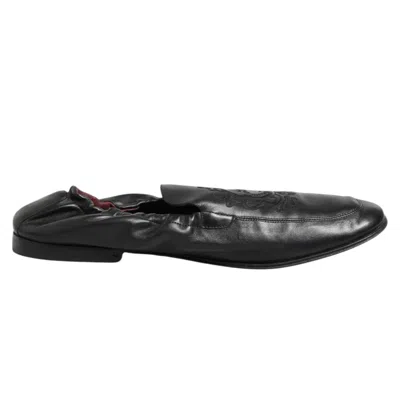 Pre-owned Dolce & Gabbana Black Leather Slip On Men Flat Loafers Men's Shoes ()