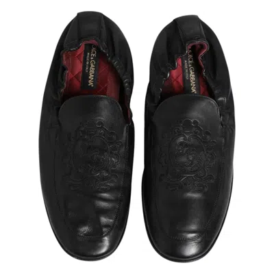 Pre-owned Dolce & Gabbana Black Leather Slip On Men Flat Loafers Men's Shoes ()