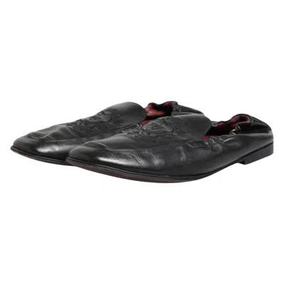 Pre-owned Dolce & Gabbana Black Leather Slip On Men Flat Loafers Men's Shoes ()